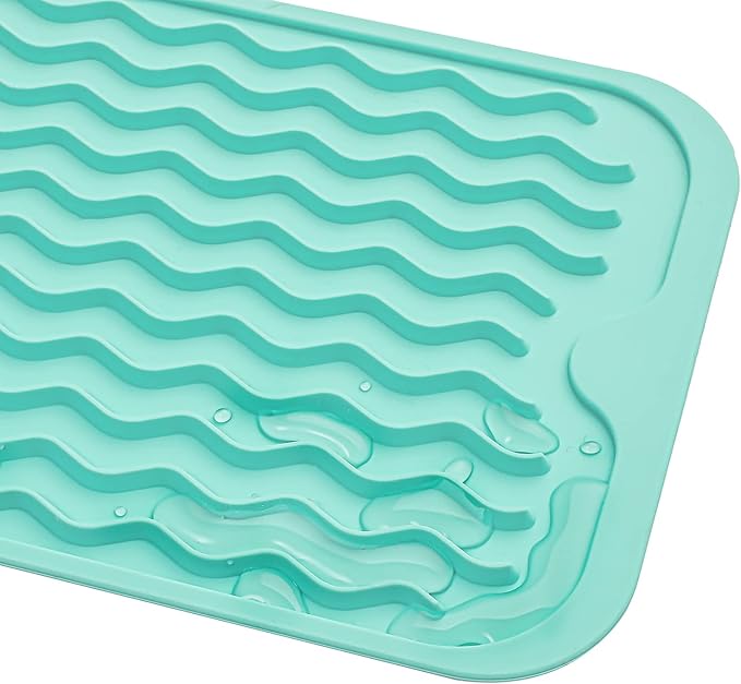 Silicone Dish Drying Mat for Multiple Usage, Easy clean, Eco-friendly, Heat-resistant Silicone Mat for Kitchen Counter, Sink, Bar, Bottle, or Cup Mint M 17 inches x 6 inches
