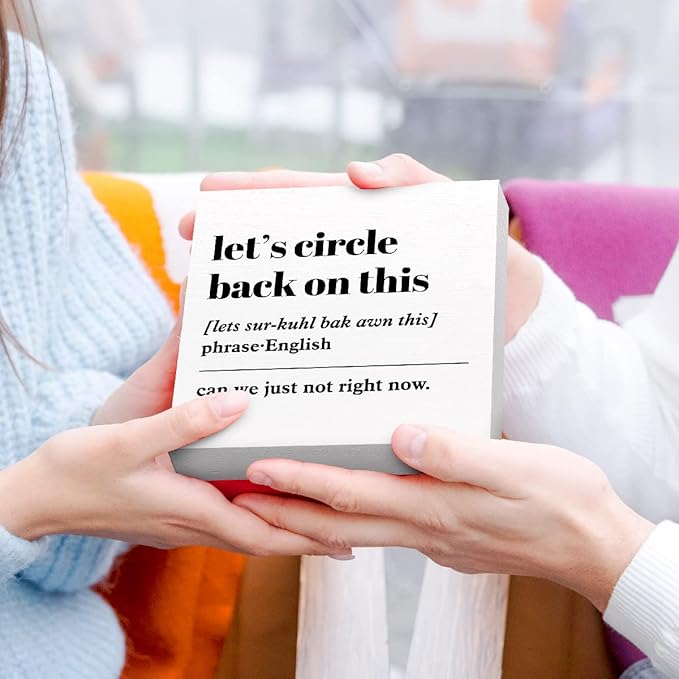 Funny Office Wood Box Sign Let's Circle Back On This Definition Wooden Block Sign Humorous Office Desk Décor for Home Office Cubicle Table Décor,Office Gift for Friend Coworker Employee