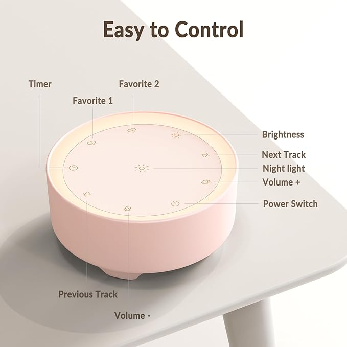 Kipcush Sound Machine & Night Light for Adults, Baby, Kids. White Noise Machine with 20 Soothing Sleep Sounds. Small Size & Portable Design for Bedroom, Office, Travel. Favorites Buttons, Timer(Pink)