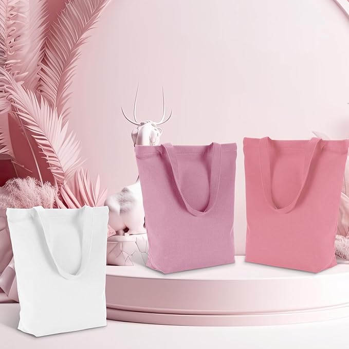 Reginary Reusable Canvas Grocery Shopping Tote Bag Bulk with Zipper & Handle Nurse Staff Coworker Employee Appreciation Gift(Pink,5 Pcs)
