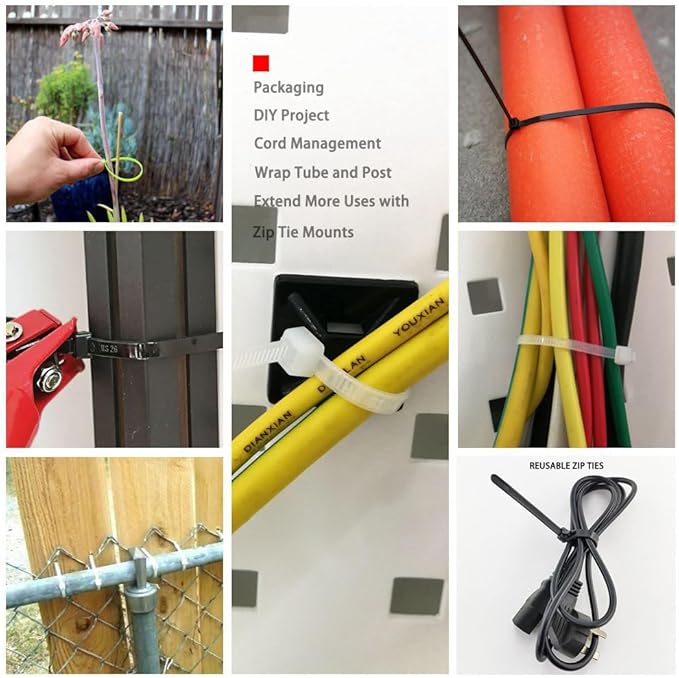 HS Reusable Zip Ties Assorted 6 8 10 Inch (200 Pack) Releasable Nylon Cable Zip Ties 50 Lbs Tensile Strength, Thick Reusable Wire Ties Outdoor Indoor Purpose
