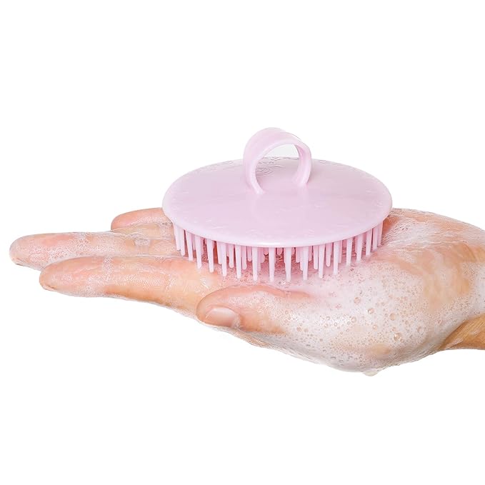 2Pack Hair Scalp Exfoliator Brush Dandruff Cleaning brush, Flexible Scalp Massager, Shower Shampoo Brush for Home, Office, Travel and Pets-Pink/Blue