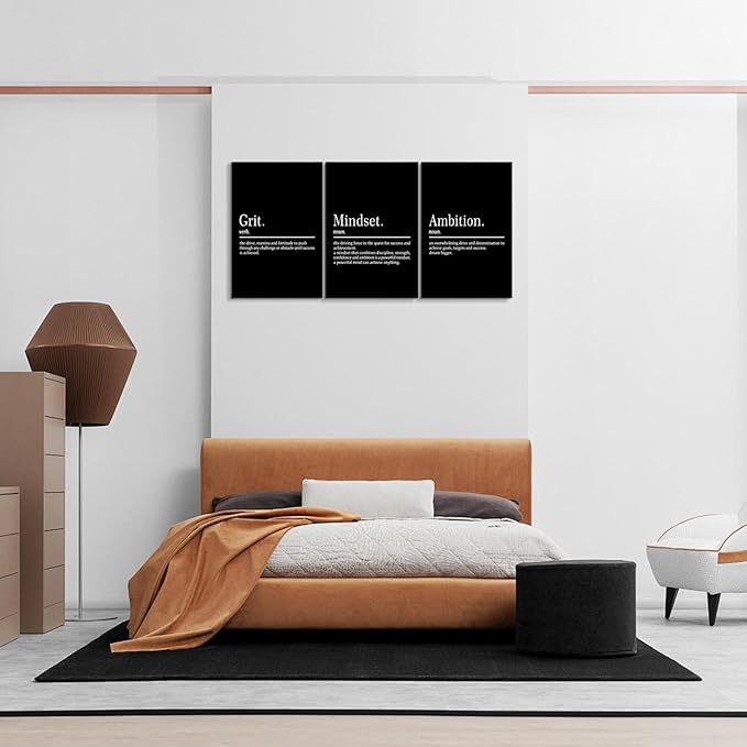 KAWAHONE Motivational Wall Art-Grit Mindset Ambition Wall Decor, Inspirational Canvas Painting Wall Art-Inspiring Entrepreneur Quote Posters Prints for Home and Office