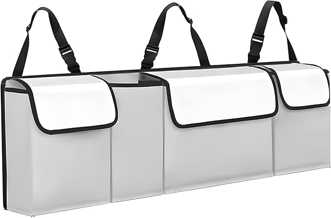 Car Trunk Organizer, Backseat Hanging Large Storage with Adjustable Straps, Waterproof PVC Collapsible Cargo Bag, Car Interior Accessories for Auto SUV MPV (White)