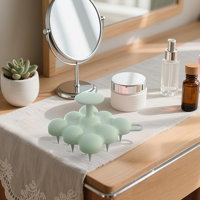 Silicone Scalp Massager Shampoo Brush for Hair Growth, Dandruff Removal & Wet/Dry Care, Hair Scrubber Scalp Stimulator Exfoliator Brush with Soft Bristles for Men & Women, Green