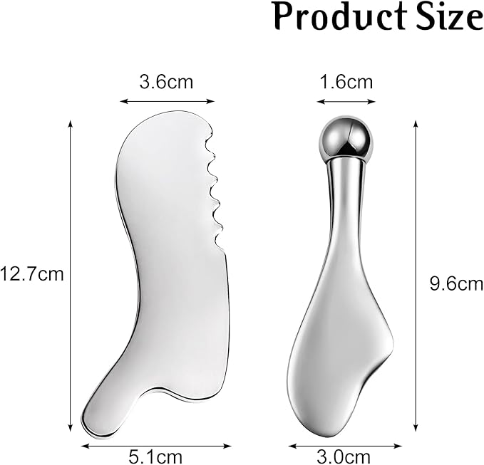 Gua Sha Facial Tools and Face Roller Set, Lymphatic Drainage Massager,Stainless Steel Facial Sculpting Eyes Roller Guasha for Face, Chin & Jawline Sculpting,Skin Care (White)