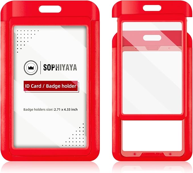 12 Pack Sliding Badge Holder with Double-Sided Windows Key Card Work Badge Sleeve for Office School Factory Teacher Student (Red)