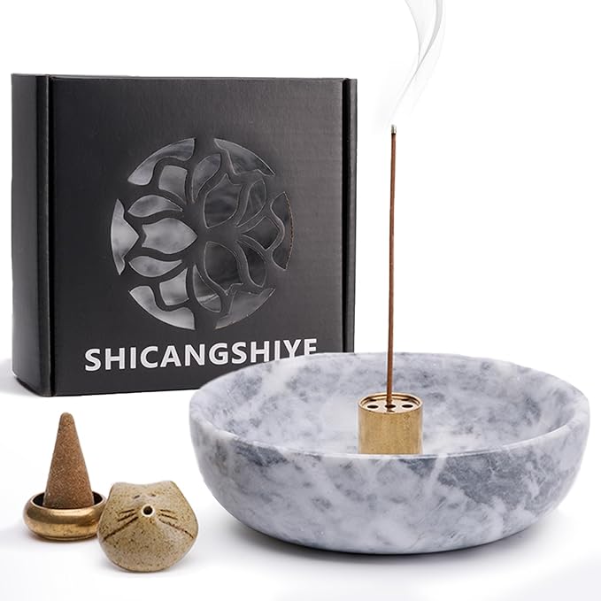 Natural Marble Incense Holder for Sticks – Handmade Incense Burner with 9 Holes, Ideal for Smudging, Meditation, and Aromatherapy – Large Size to Catch Ash, Perfect for Home Décor
