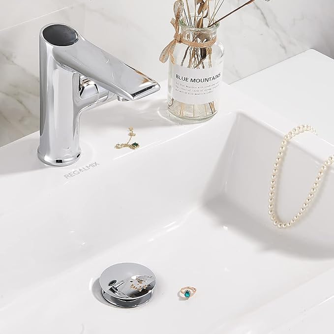 Bathroom Sink Drain, Vessel Sink Pop Up Drain with Detachable Basket Stopper, Anti-Explosion and Anti-Clogging Drain Strainer, Sink Drain Assembly Without Overflow Polished Chrome, REGALMIX RWF082A