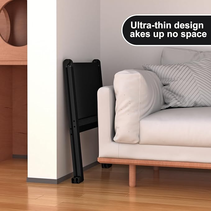 Folding Step Stool,Aluminum Ultra Thin Stool,400 Lbs Capacity Heavy Duty with Anti-Slip Sturdy and Wide Pedal,Closet Step Ladder for Home,Kitchen,Office and Dorm Bed (Black)
