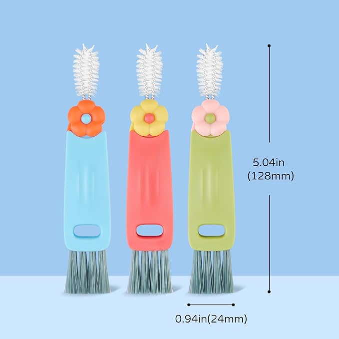 3 in 1 Bottle Gap Cleaning Brush, Multifunctional Cup Lid Gap Cleaner, Portable Crevice Cleaning Brush Set, Suitable for Household Use and Carry Outdoors, for Bottle Gap Tight Spaces Cup (Pink)