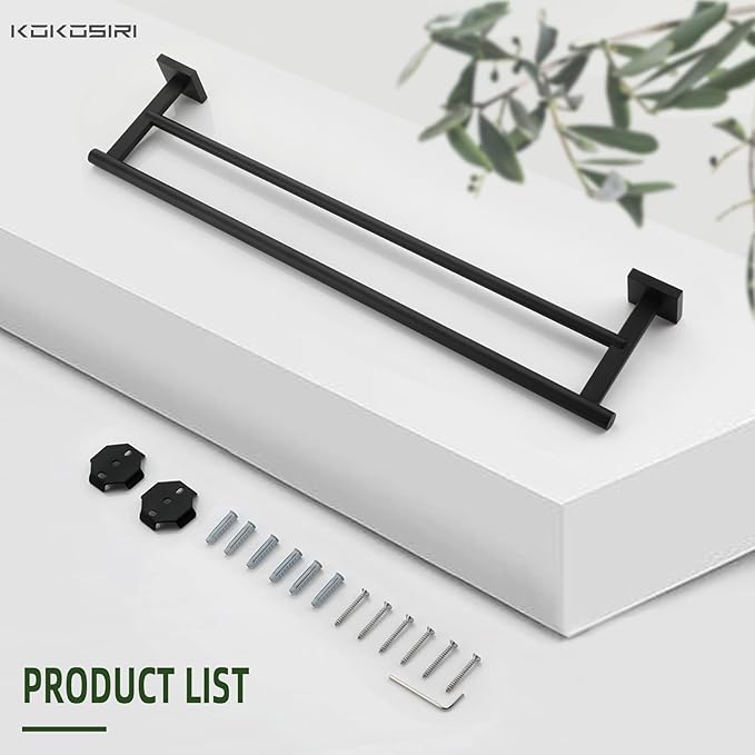 KOKOSIRI Towel Rails Bathroom Hardware Towel Bars Matte Black 24 Inch Bath Towel Holder for Cabinet Kitchen Wall Stainless Steel B5005BK-L24