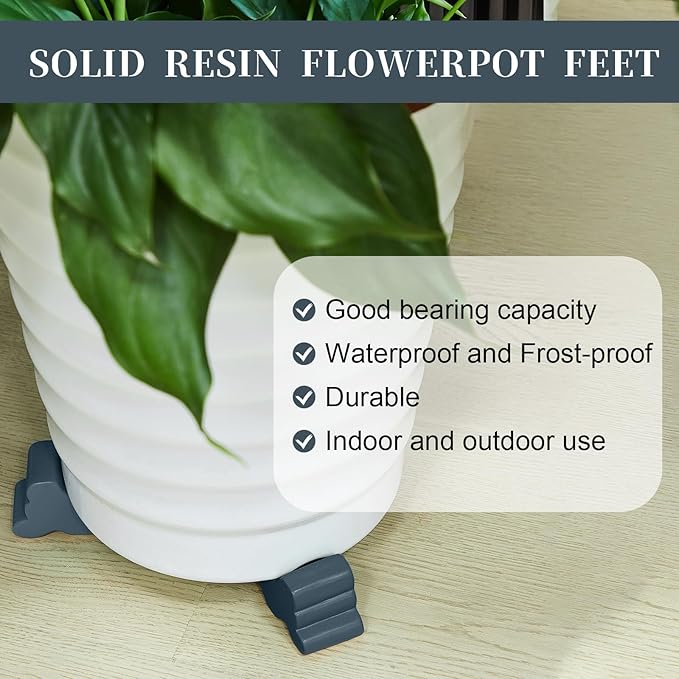 Kigeli 6 Pcs Resin Garden Pot Feet for Outdoor Planters 3 Inch Long 1.5 Inch Tall Flower Handmade Elevator Plant Feet Frost Proof Lifter for 14-20 in Pot(Blue Gray,Classic)