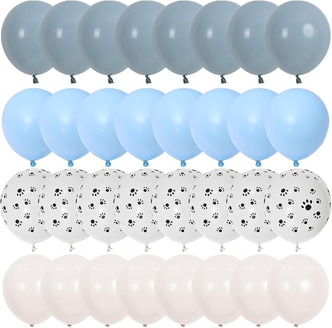Dog Paw Balloons, 12 Inch Retro Dusty Slate Blue Pastel Muted Blue Sand White Helium Latex Balloon Paw Print Party Balloons for Kids Boys Girls Puppy Theme Birthday Baby Boy Shower Party Decorations