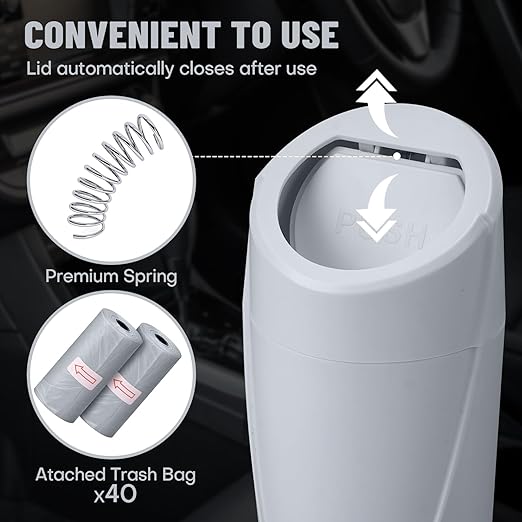 SGLRT Car Trash Can Bin with Lid - 2 Packs Car Garbage Can Cup Holder - Grey Mini Leakproof Vehicle Garbage Bin with 40pcs Trash Bags-Automotive Organizers and Storage for Front Back Seat Accessories