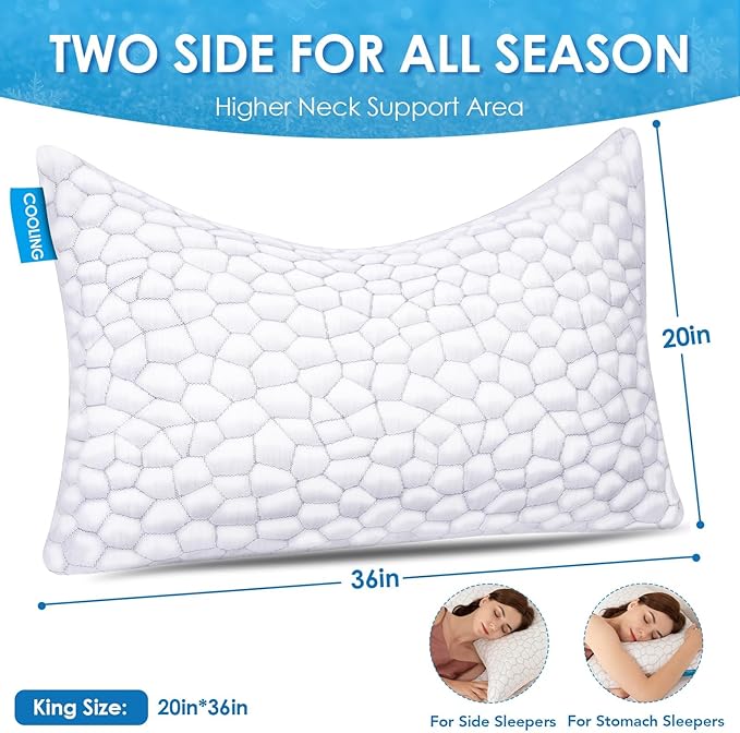 Side Sleeper Pillow for Side and Back Sleepers -Cooling Cervical Neck Pillows for Neck and Shoulder Pain Relief, Adjustable Shredded Memory Foam Pillows King Size Set of 2, Bed Pillow for Adults