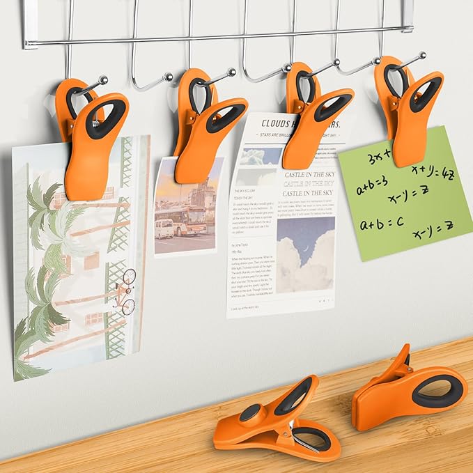 VNDUEEY 12 Pack Magnetic Chip Clips for Food Packages, Plastic Bag Clips with Magnet for Refrigerator - Orange