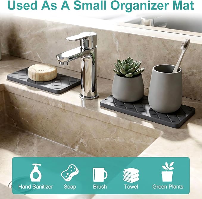 Water Absorbing Stone Drying Tray for Kitchen Counter Decor Bathroom Sink Organizer Soap Dish Dispenser Tray Diatomite Stone Fast Quick Drying Mat Bathroom Vanity Trays Sponge Holder Drink Coasters