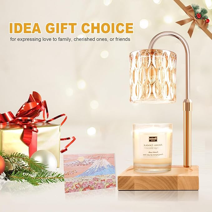 Candle Warmer Lamp, Candle Warmer Light with Timer & Dimmer, Candle Warmer Lamp Adjustable Height, Compatible with Jar Scented Candles, Candle Warming Lamp with 3 Bulbs for Home Decor