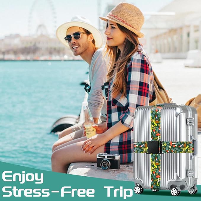 Slohif Luggage Straps for Suitcases Travel Belt Accessories Luggage Connector Identifiers 2 Pack Over Handle with Buckle Unique Nylon Adjustable Strap for Sleeping Bag Car Seat Mushrooms