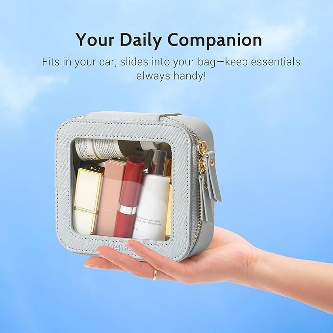 Aveniee Mini Clear Makeup Bag, Small Cosmetic Bags Travel Toiletry Pouch Organizer, TSA Approved Make up Case with Zipper, Car Bag for Essentials, Blue