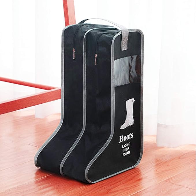 Portable Boot Storage Bags Dust Proof Shoe Bags for Storage,2 Pair Zippered Tall Boots Organizer Protector Bag with Handle for Home and Travel (Black)