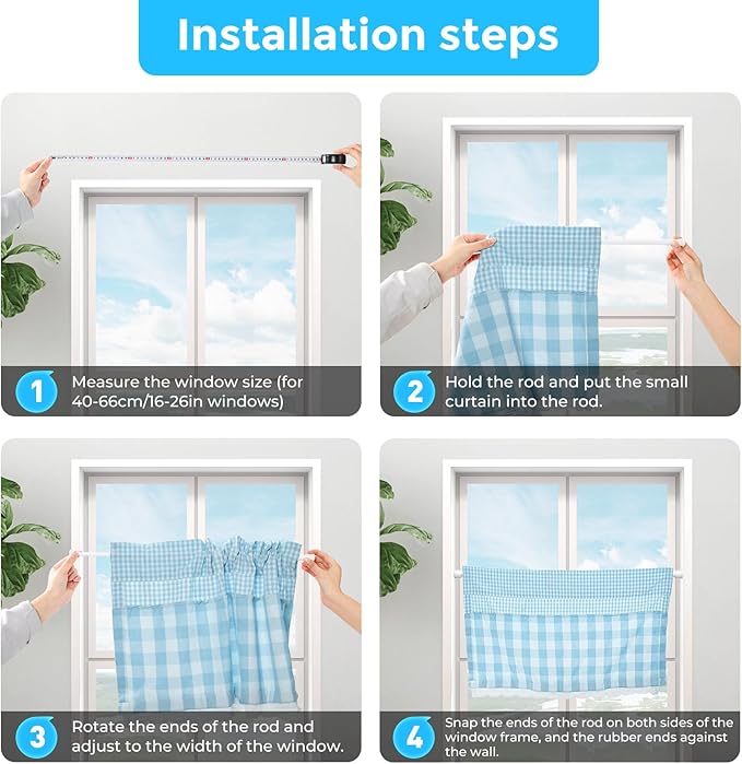 AIZESI 2 Pack Tension Rods for Windows 28 to 48 inch, Adjustable Short Curtain Rods No Drilling Small Tension Rods for Windows Door Kitchen Curtain, White
