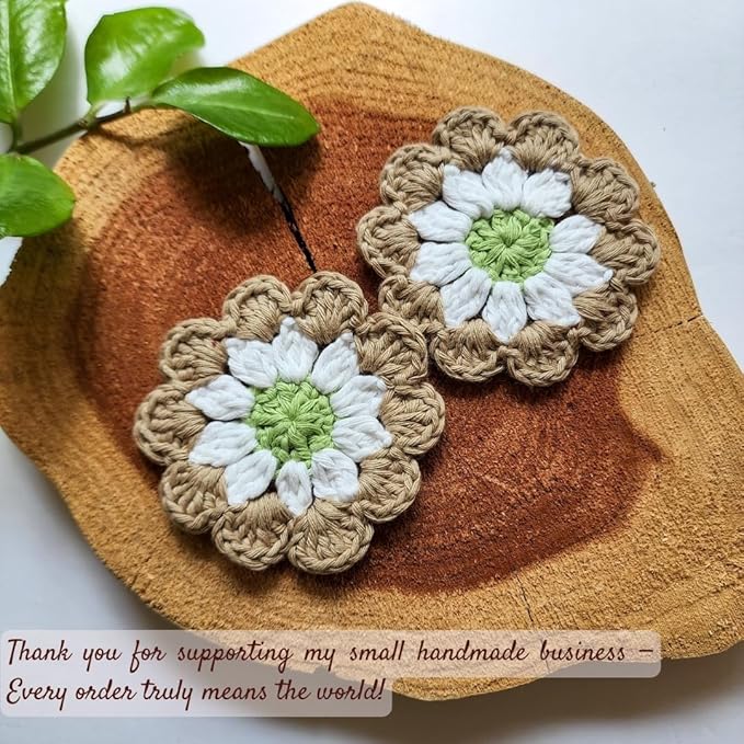Cotton Car Coasters 2pc Car Cup Coasters Cute car Accessories for Women car Coaster for Cup Holders (Caramel Petal)