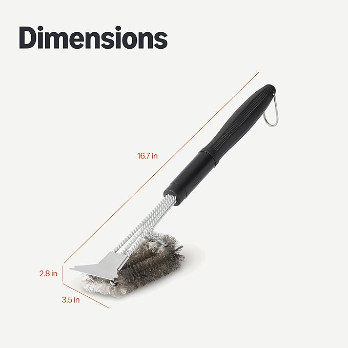 Amazon Basics Grill Brush and Scraper with Deluxe Handle, BBQ Cleaning Tool for Gas, Infrared, Charcoal, Porcelain Grills, Outdoor Grill Accessories