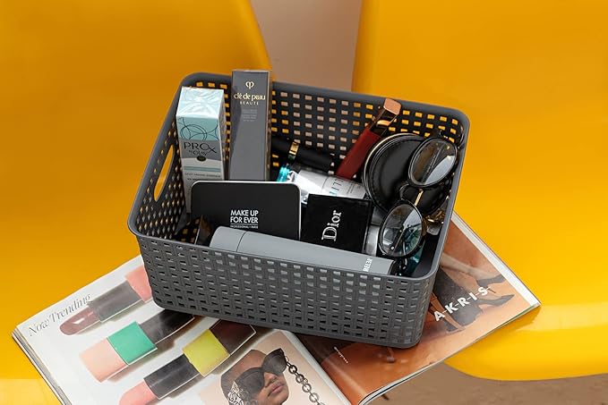 Eslite Plastic Storage Baskets for Organizing, 11"x8.5"x4.7", Pack of 4 (Grey)