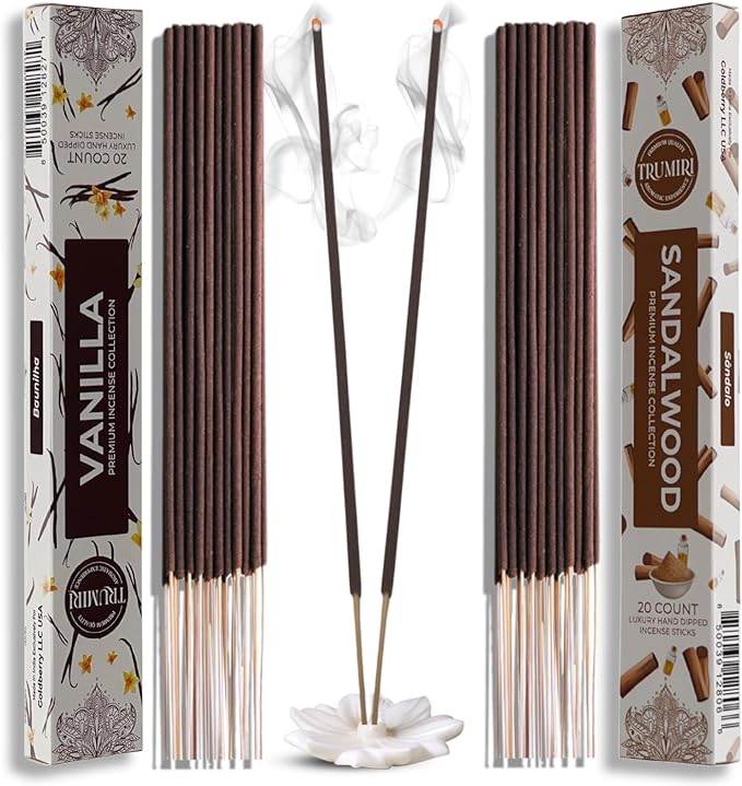 Trumiri Incense Sticks - Combo Pack of 40 Insence-Sticks - 20 Vanilla + 20 Sandalwood - Insenses - Insents - Incents - Inscense - Incence - Incienso - All Natural Incense Sticks