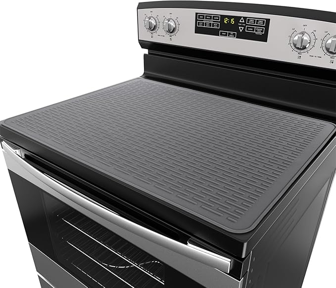 YUHFERA Stove Top Cover for Electric Stove - Silicone Stove Mat for Glass Top, Glass Cooktop Protector, XL Dish Drying Mats for Kitchen,Oven Covers for Electric Stove (Gray,30 x 21)