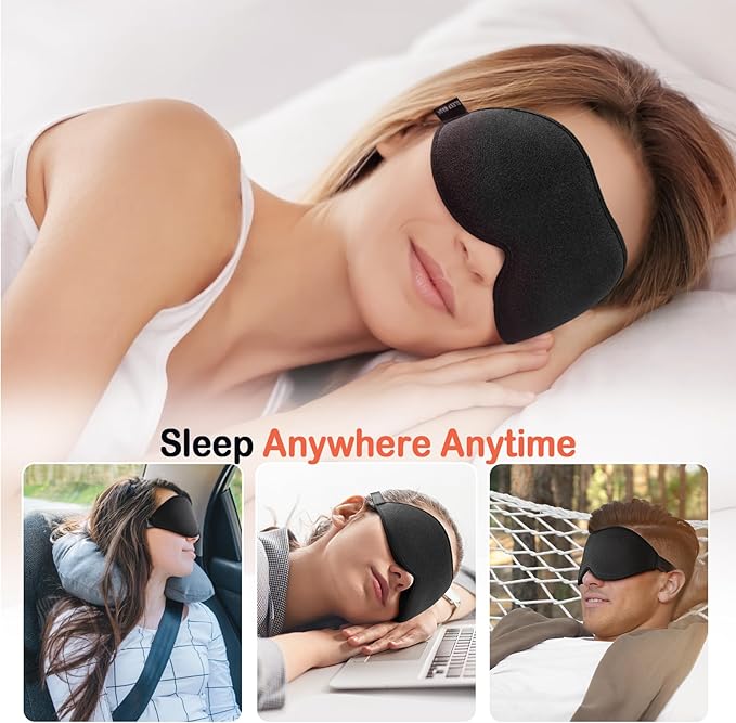 LitBear Sleep Mask for Side Sleeper Women Men, Eye Mask for Sleeping Light Blocking, 3D Contoured Cup Sleeping Mask, Soft Breathable Sleep Eye Mask with Adjustable Elastic Strap for Travel