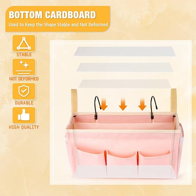 Bedside Caddy Bedside Organizer Bedside Storage Caddy with Fixed Straps and Water Bottle Holder for Home College Dorm Bunk Bed Hospital Bed Crib Bed Rails (2pcs Pink)