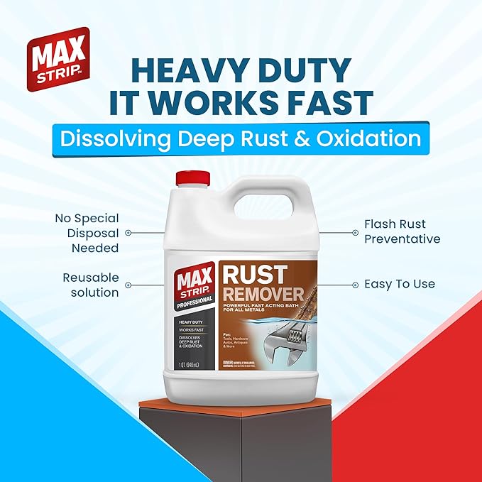 Max Strip Professional Rust Remover, 1 Qt, Heavy Duty Metal Treatment, Fast Acting Bath for Deep Rust, Tools and Hardware
