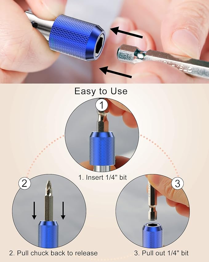 Tool Gifts, Upgrade, Steel Material, Katerk 5PCS 1/4 Inch Hex Shank Screwdriver Bits Holder Extension Bar Screw Adapter Drill Handy Heavyduty Keychain Bit Holder for Electric Screwdrivers, 5 Colors