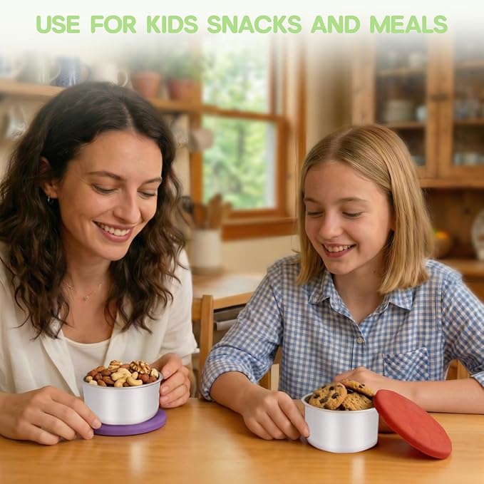 6Pack 8oz Stainless Steel Snack Containers for Kids, Reusable Small Metal Food Containers with Silicone Lids, Stackable Metal Toddler Lunch Box for Daycare, School and Outdoor (1CUP)