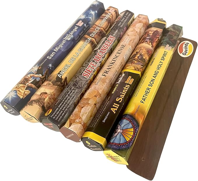 Sreevani Incense Sticks Variety Pack #18 and Incense Stick Holder Bundle Gift Set with 6 Church Fragrances