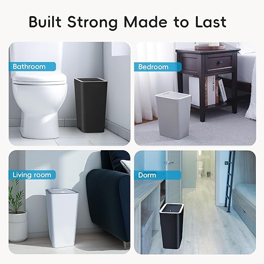 Lysam Small Trash Can, 3 Pack 4 Gallons Bathroom Garbage Can with Lid Press-Top, Small Waste Basket with Trash Bags, Slim Plastic Garbage Bin for Dorm, Office, Bedroom, Kitchen, Living Room (Grey)