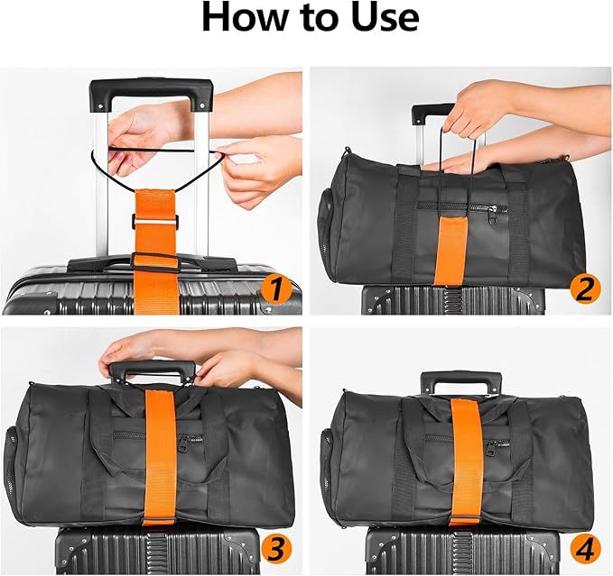 BILIONE Add a Bag Luggage Straps 2 Pack, Adjustable Bungee Elastic Belt to Connect Two Suitcases, Secure Carry On & Travel Essentials (Black)