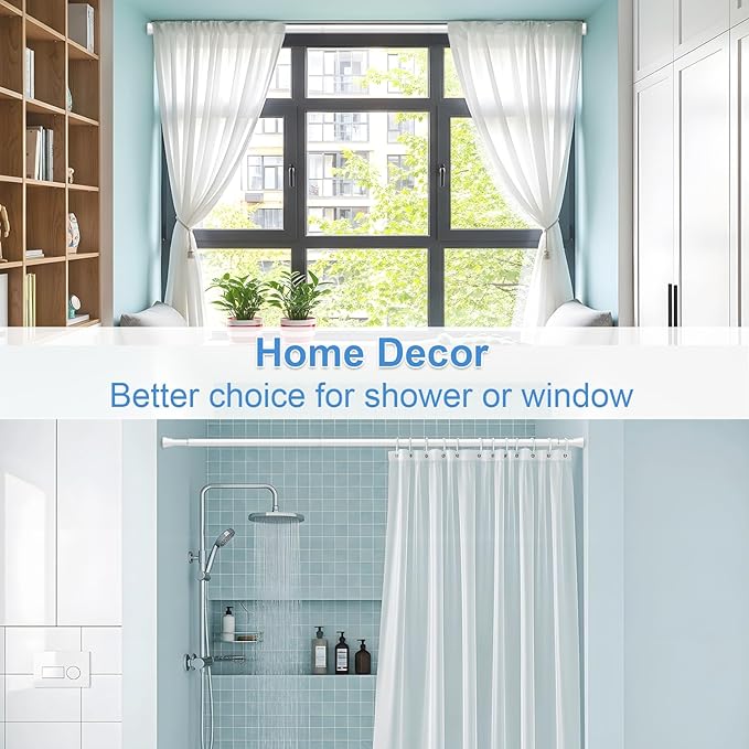 Shower Curtain Rod 45-77 Inch Adjustable Shower Rod White Tension Rod Spring Curtain Rod Rust Proof Shower Rods for Bathroom White Curtain Rods No Drilling