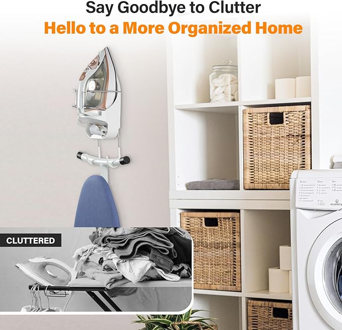 Alpinista Ironing Board Hanger Wall Mount Ironing Board Holder Wall Mount for Laundry Rooms Storage Organizer, White
