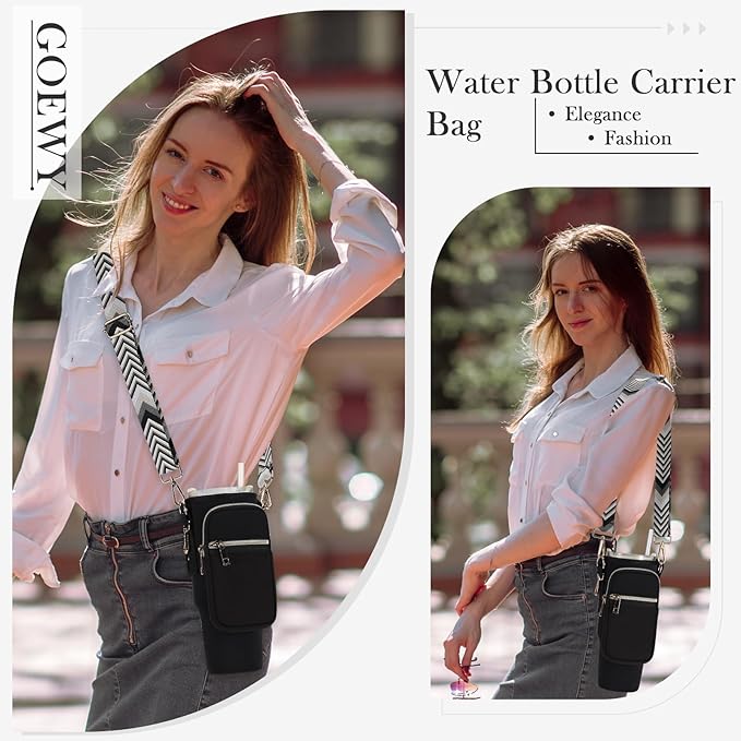 GOEWY Water Bottle Carrier Bag for Stanley 40/30 oz Tumbler with Phone Pocket Neoprene Water Bottle Holder with Shoulder & Handheld Strap Stanley Cup Accessories