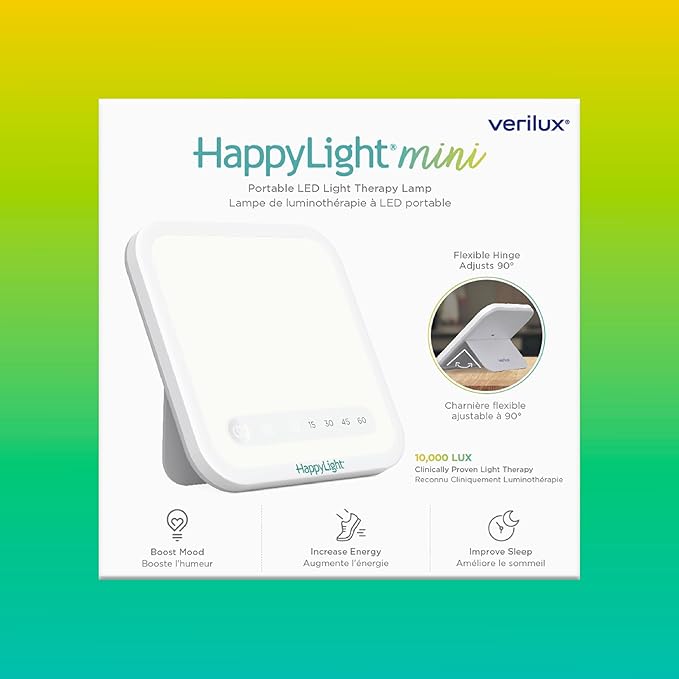 Verilux HappyLight Mini - Portable & Compact Light Therapy Lamp with 10,000 Lux, UV-Free, LED Light with Adjustable Brightness - Boost Mood, Enhance Sleep, & Focus - Small Sun Lamp for Winter Blues