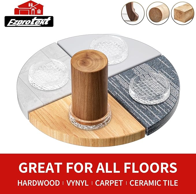 Ezprotekt Non Slip Furniture Pads, 16 Pcs 1.6" Anti Skid Rubber Caster Cups, Round Furniture Coasters for Hardwood Floors, Anti-Slip Furniture Grippers, Furniture Stoppers to Prevent Sliding (Clear)