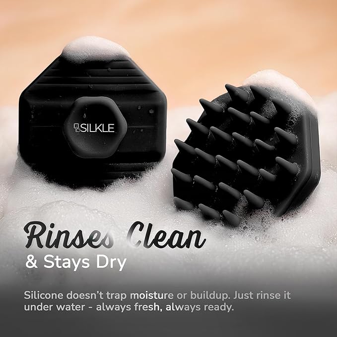 Silicone Scalp Scrubber - Massage Shampoo Brush, Soft Bristles for Hair Growth & Dandruff Removal - Ergonomic Design, Wet & Dry Use, Deep Cleansing Scalp Exfoliator for All Hair Types - Black
