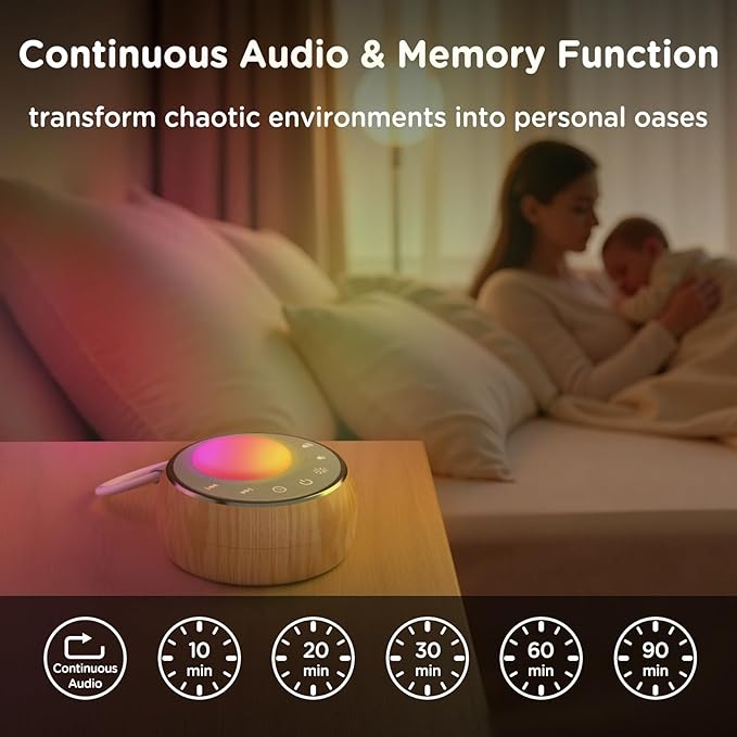 Peakeep White Noise Portable Sound Machine Sleeping Light for Adults Baby, Loud Clear Speaker, 25 Hours Continuous Audio 27 Noise Fan Nature No-looping Sounds, 30 Volume, Battery Operated