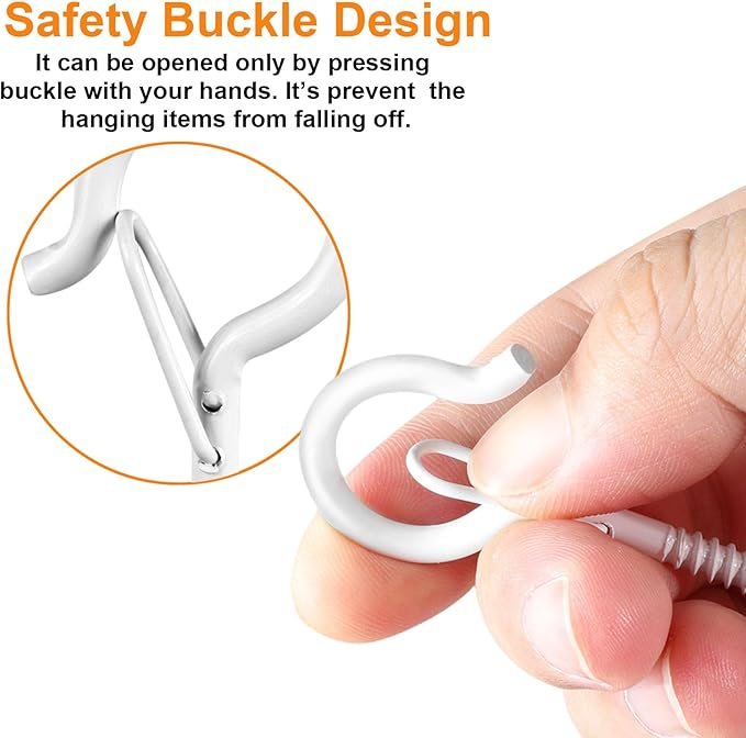 FSAH 25 PCS Screw-in Hooks for Outdoor String Lights, Q Hangers Hooks Outdoor for Outside, Swivel Hanging Basket Patio Light Hooks with Safe Buckle Screw in Planter Eye Hook for Wall Ceiling, White