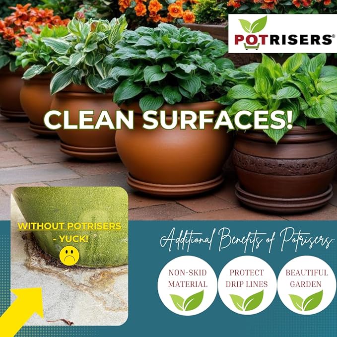POTRISERS Large 2" x 2" x 3/4" - 12 Pieces Outdoor Plant Risers & Drainage Invisible Pot Feet Elevates up to 3 Planters, Pots, or Statues – Ideal for Patios, Decks, and Gardens