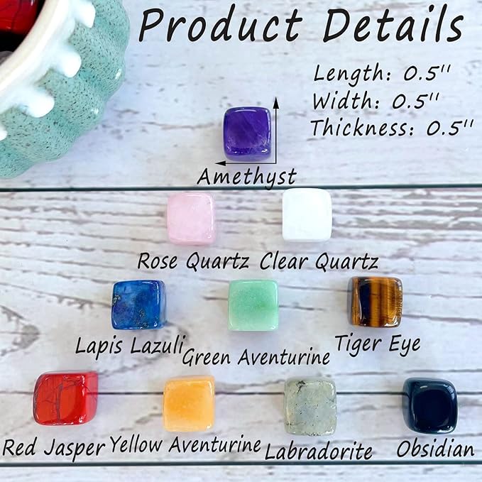 DUQGUHO 30 Pcs Healing Crystal Chakra Stones Set - Polished Tumbled Stones - Bulk Amethyst, Rose Quartz, Obsidian, Lapis Lazuli, Clear Quartz, Green Aventurine, Tiger Eye, Red Jasper